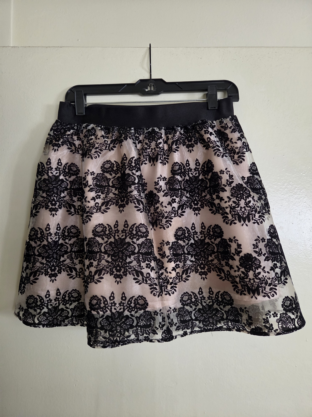 Express Black Velvet Overlay Skater Skirt - Size S